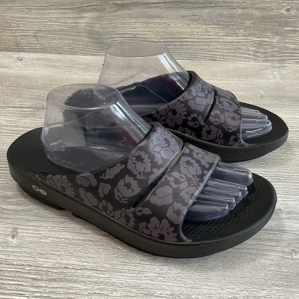 OOFOS OOahh Limited Edition Sandals Slide Midnight Tropics Womens Size 10 RARE